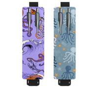 Eslifey Lot de 2 porte-stylos portables, motif crânes mexicains Jour des morts avec roses rouges, pochette pour 2 ou 3 stylos, bande élastique réglable, amovible, multicolore 4, 6.1x1.8in/15.4x4.6cm