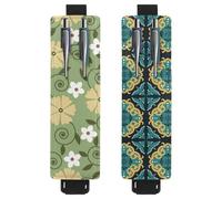 Eslifey Lot de 2 porte-stylos portables, motif fruits bananes, feuilles d'ananas, pochette pour 2 ou 3 stylos, bande élastique réglable, amovible, Multi 14, 6.1x1.8in/15.4x4.6cm