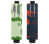 Eslifey Lot de 2 porte-stylos portables, motif léopard sauvage, étui à crayons pouvant contenir 2 ou 3 stylos, bande élastique réglable, amovible, Multi 14, 6.1x1.8in/15.4x4.6cm