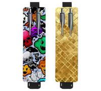 Eslifey Lot de 2 porte-stylos portables, motif requins de couleur marine, faune sauvage, pochette pour 2 ou 3 stylos, bande élastique réglable, amovible, multicolore 7, 6.1x1.8in/15.4x4.6cm