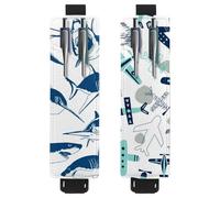 Eslifey Lot de 2 porte-stylos portables, motif requins de couleur marine, faune sauvage, pochette pour 2 ou 3 stylos, bande élastique réglable, amovible, Multicolore 1, 6.1x1.8in/15.4x4.6cm