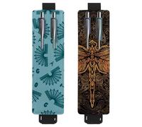 Eslifey Lot de 2 porte-stylos portables, porte-crayons à motif mathématiques, gribouillage bleu, pochette pour 2 ou 3 stylos, bande élastique réglable, amovible, multicolore 12, 6.1x1.8in/15.4x4.6cm