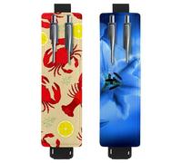 Eslifey Lot de 2 porte-stylos portables, porte-crayons à motif mathématiques, gribouillage bleu, pochette pour 2 ou 3 stylos, bande élastique réglable, amovible, multicolore 7, 6.1x1.8in/15.4x4.6cm