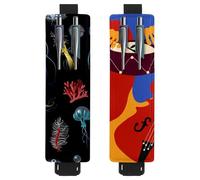 Eslifey Lot de 2 porte-stylos portables, porte-crayons à motif mathématiques, gribouillage bleu, pochette pour 2 ou 3 stylos, bande élastique réglable, amovible, Multi 9., 6.1x1.8in/15.4x4.6cm