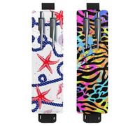 Eslifey Lot de 2 porte-stylos portables, porte-crayons à motif mathématiques, gribouillage bleu, pochette pour 2 ou 3 stylos, bande élastique réglable, amovible, multicolore 3, 6.1x1.8in/15.4x4.6cm