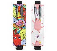 Eslifey Lot de 2 porte-stylos portables, porte-crayons à motif mathématiques, gribouillage bleu, pochette pour 2 ou 3 stylos, bande élastique réglable, amovible, Multi 14, 6.1x1.8in/15.4x4.6cm