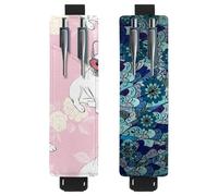 Eslifey Lot de 2 porte-stylos portables, roue d'observation de la tour Eiffel de Paris, motif cœur d'amour, pochette pour 2 ou 3 stylos, bande élastique réglable, amovible, Multi 15., 6.1x1.8in