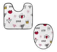 Eslifey Lot de 2 tapis de sol et tapis de sol de toilette en forme de U, motif cœur, couronne, princesse, blanc, lavable en machine, tapis absorbant antidérapant