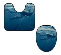 Eslifey Lot de 2 tapis de sol et tapis de sol de toilette en forme de U - Motif dauphins dans l'océan - Lavable en machine - Tapis absorbant antidérapant