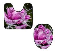 Eslifey Lot de 2 tapis de sol et tapis de sol de toilette en forme de U - Motif fleur de pivoine violette - Gouttes d'eau - Lavable en machine - Antidérapant et absorbant