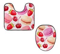 Eslifey Lot de 2 tapis de sol et tapis de sol de toilette en forme de U - Motif fruits fraises macarons - Lavables en machine - Antidérapants et absorbants