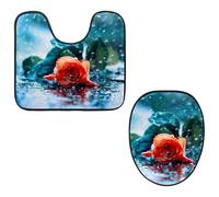 Eslifey Lot de 2 tapis de sol et tapis de sol de toilette en forme de U - Motif gouttes d'eau - Lavable en machine - Antidérapant et absorbant