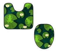 Eslifey Lot de 2 tapis de sol et tapis de sol de toilette en forme de U - Motif grenouille verte - Lavable en machine - Tapis absorbant antidérapant