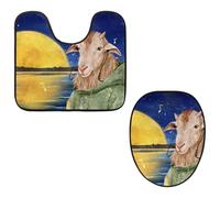 Eslifey Lot de 2 tapis de sol et tapis de sol de toilette en forme de U - Motif mouton musical et lune - Lavable en machine - Tapis absorbant antidérapant