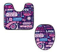 Eslifey Lot de 2 tapis de sol et tapis de sol de toilette en forme de U - Motif princesse - Lavable en machine - Tapis absorbant antidérapant