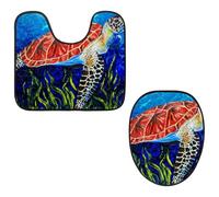 Eslifey Lot de 2 tapis de sol et tapis de sol de toilette en forme de U - Motif tortue de mer et algues - Lavable en machine - Tapis absorbant antidérapant