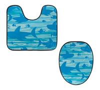 Eslifey Lot de 2 tapis de sol et tapis de sol de toilette en forme de U - Tapis de toilette antidérapant et absorbant - Lavable en machine - Motif poissons tropicaux et requins