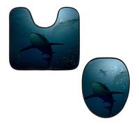 Eslifey Lot de 2 tapis de sol et tapis de sol de toilettes en forme de U - Motif requins cool - Lavable en machine - Tapis absorbant antidérapant