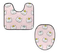 Eslifey Lot de 2 tapis de sol pour abattant de toilette et tapis de sol de toilette en forme de U, motif chat princesse, rose, lavable en machine, tapis absorbant antidérapant