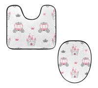 Eslifey Lot de 2 tapis de sol pour abattant de WC et tapis de sol de toilette en forme de U, motif châteaux, couronnes, chariots de princesse, lavables en machine, tapis antidérapant et absorbant