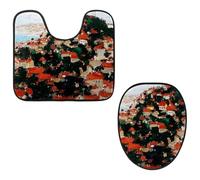 Eslifey Lot de 2 tapis de sol pour abattant de WC et tapis de sol de toilette en forme de U - Motif villes colorées - Lavable en machine - Tapis absorbant antidérapant