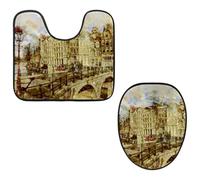Eslifey Lot de 2 tapis de sol pour abattant de WC et tapis de sol de toilettes en forme de U - Motif paysage d'Amsterdam - Lavable en machine - Tapis absorbant antidérapant