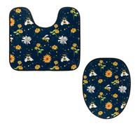 Eslifey Lot de 2 tapis de sol pour abattant de WC et tapis de sol en forme de U - Camomille tournesols et abeilles - Lavable en machine - Tapis absorbant antidérapant
