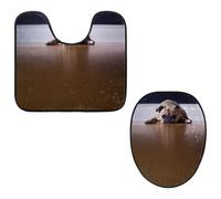 Eslifey Lot de 2 tapis de sol pour abattant de WC et tapis de sol en forme de U - Motif chien carlin So Sad - Lavable en machine - Tapis absorbant antidérapant