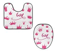 Eslifey Lot de 2 tapis de sol pour abattant de WC et tapis de sol en forme de U - Motif couronne de princesse - Lavable en machine - Antidérapant et absorbant - Blanc