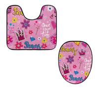 Eslifey Lot de 2 tapis de sol pour abattant de WC et tapis de sol en forme de U - Motif couronne de princesse - Lavable en machine - Antidérapant et absorbant