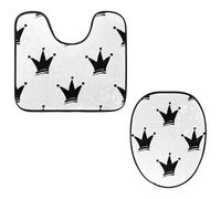 Eslifey Lot de 2 tapis de sol pour abattant de WC et tapis de sol en forme de U - Motif couronne de princesse - Noir et blanc - Lavable en machine - Tapis absorbant antidérapant