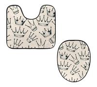 Eslifey Lot de 2 tapis de sol pour abattant de WC et tapis de sol en forme de U - Motif couronne de princesse vintage - Lavable en machine - Antidérapant et absorbant