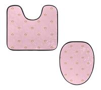 Eslifey Lot de 2 tapis de sol pour abattant de WC et tapis de sol en forme de U - Motif couronne de princesse - Rose - Lavable en machine - Tapis absorbant antidérapant