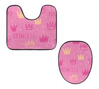Eslifey Lot de 2 tapis de sol pour abattant de WC et tapis de sol en forme de U - Motif couronne de princesse - Lavable en machine - Antidérapant et absorbant