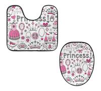 Eslifey Lot de 2 tapis de sol pour abattant de WC et tapis de sol en forme de U - Motif couronne de princesse - Lavable en machine - Antidérapant et absorbant