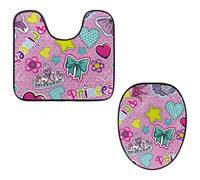 Eslifey Lot de 2 tapis de sol pour abattant de WC et tapis de sol en forme de U - Motif couronne de princesse et nœud - Lavable en machine - Antidérapant et absorbant