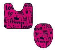 Eslifey Lot de 2 tapis de sol pour abattant de WC et tapis de sol en forme de U - Motif couronne de princesse - Rose - Lavable en machine - Tapis absorbant antidérapant