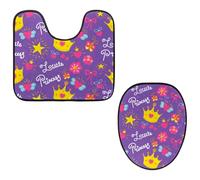 Eslifey Lot de 2 tapis de sol pour abattant de WC et tapis de sol en forme de U - Motif couronne de princesse - Motif floral - Lavable en machine - Antidérapant et absorbant