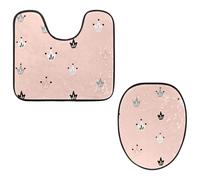 Eslifey Lot de 2 tapis de sol pour abattant de WC et tapis de sol en forme de U - Motif couronnes de princesse - Rose - Lavable en machine - Tapis absorbant antidérapant