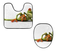 Eslifey Lot de 2 tapis de sol pour abattant de WC et tapis de sol en forme de U - Motif grenouille amusante - Lavable en machine - Tapis absorbant antidérapant