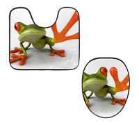 Eslifey Lot de 2 tapis de sol pour abattant de WC et tapis de sol en forme de U - Motif grenouille mignonne - Lavable en machine - Tapis absorbant antidérapant