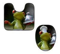 Eslifey Lot de 2 tapis de sol pour abattant de WC et tapis de sol en forme de U - Motif grenouille mignonne - Lavable en machine - Tapis absorbant antidérapant