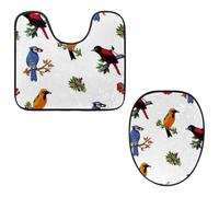 Eslifey Lot de 2 tapis de sol pour abattant de WC et tapis de sol en forme de U - Motif oiseaux sauvages - Lavable en machine - Antidérapant et absorbant