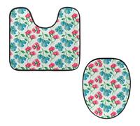 Eslifey Lot de 2 tapis de sol pour abattant de WC et tapis de sol en forme de U - Motif pois de senteur - Lavable en machine - Tapis absorbant antidérapant