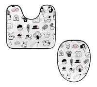 Eslifey Lot de 2 tapis de sol pour abattant de WC et tapis de sol en forme de U - Motif princesses - Blanc - Lavable en machine - Tapis absorbant antidérapant