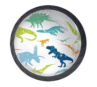 Eslifey Lot de 4 boutons placard colorés en forme dinosaure grunge pour tiroir, commode avec vis placard, armoire, meubles, maison, cuisine, bureau Multicolor 15 1.37x1.10x0.66 in/35x28x17mm