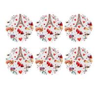 Eslifey Lot de 6 badges ronds de 5,6 cm avec épingle, tour Eiffel Paris, cœur, thé, vin, loisirs créatifs, loisirs créatifs, projets scolaires