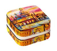 Eslifey Mini boîte à bijoux de voyage portable Venise Italie peinture à l'huile petite boîte à bijoux pour femme organisateur de bagues en cuir