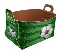 Eslifey Petit panier de rangement pliable 21,6 x 14 x 13 cm - Panier pliable avec poignées pour étagères, chambre d'enfant, placard, rangement, buanderie - Ballon de football dans un but avec champ