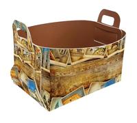 Eslifey Petit panier de rangement pliable 21,6 x 14 x 13 cm - Panier pliable avec poignées pour étagères, chambre d'enfant, placard, rangement, buanderie - Collage vintage, voyage européen
